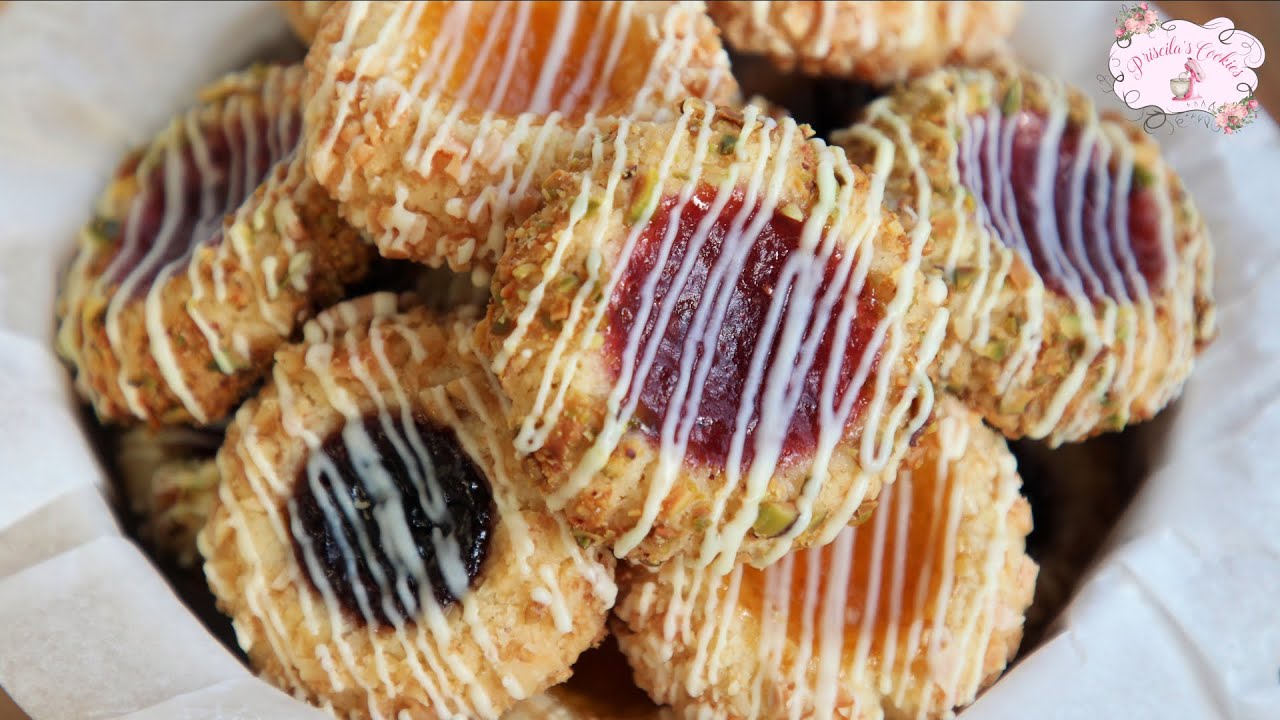 Galletas de vainilla, pistachos y mermelada I Thumbprint Cookies I Priscila's Cookies