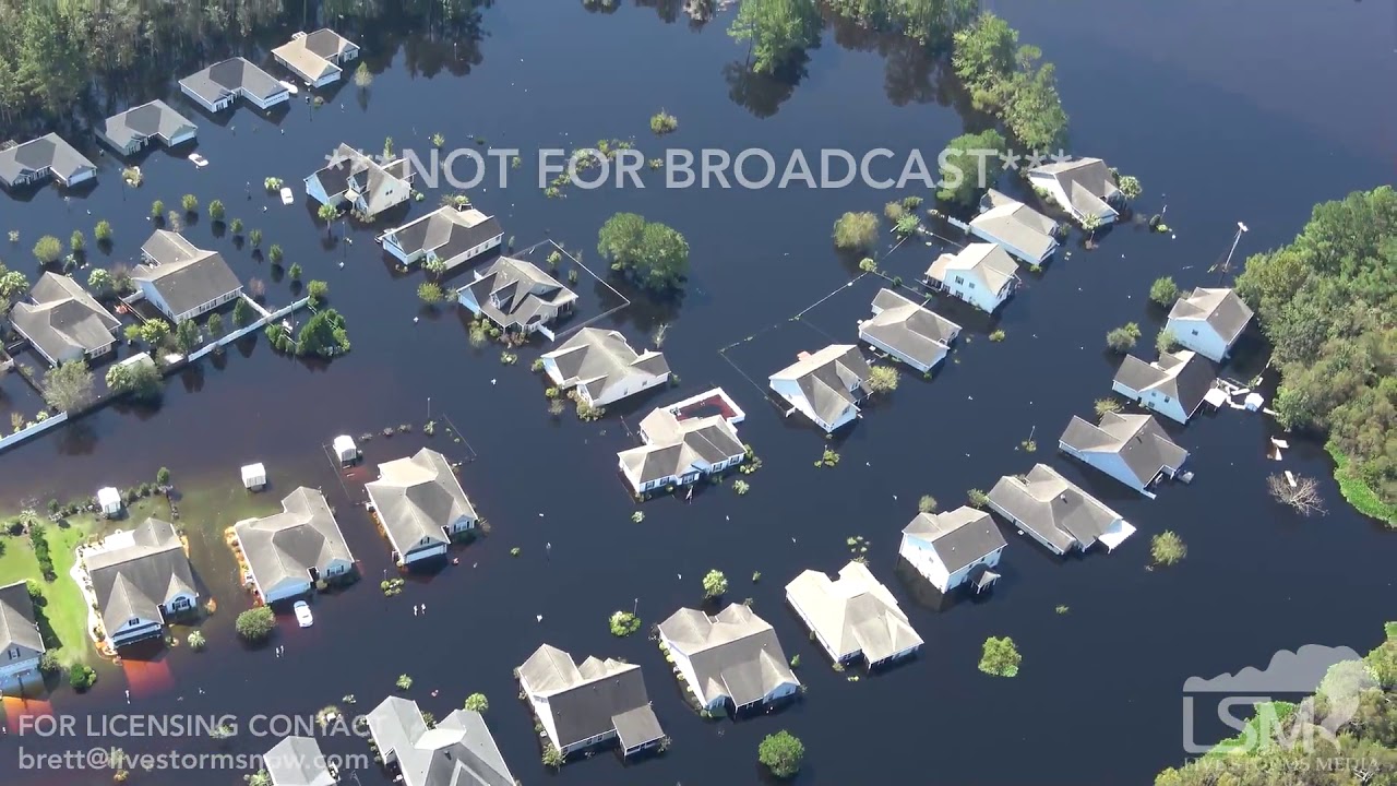9-26-2018 Conway, SC Helicopter Video of hundreds of flooded homes Waccamaw River record crest