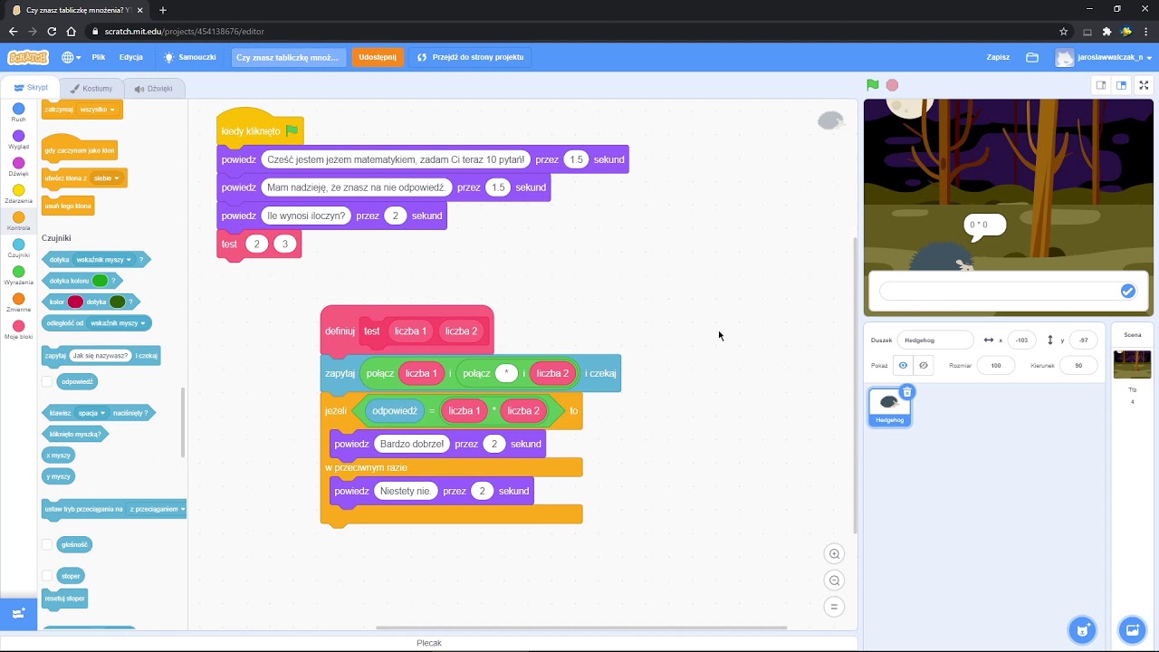 Scratch - Czy znasz tabliczkę mnożenia