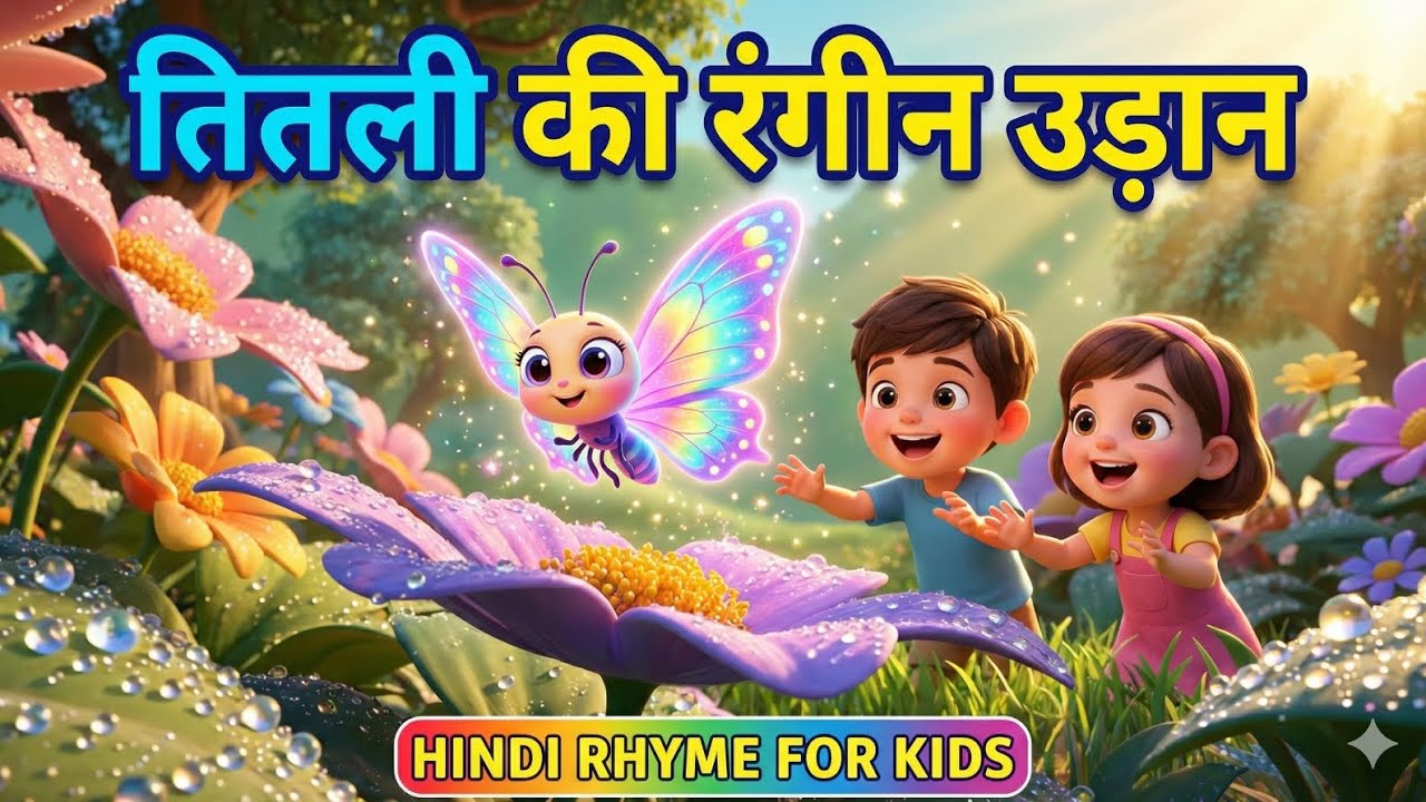 तितली की रंगीन उड़ान 🦋🌈 | Fun Hindi Rhyme for Kids | रंग-बिरंगी कविता | Hindi Nursery Rhymes