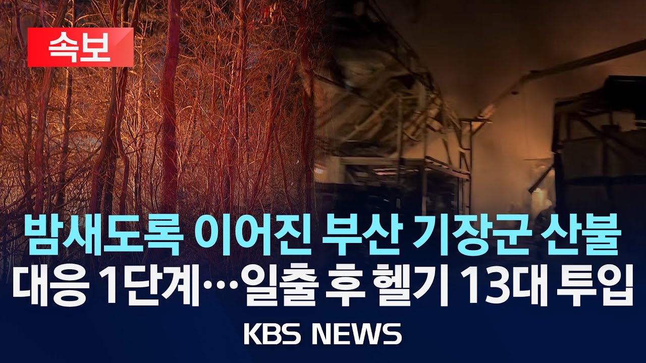 [속보] 산불로 확대된 부산 기장군 공장 화재, 밤새 이어져&hellip;일출 후 헬기 13대 투입&hellip;대응 1단계/2026년 1월 22일(목)/KBS