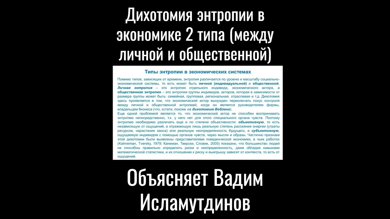 Дихотомия энтропии в экономике 2 типа (между личной и общественной)