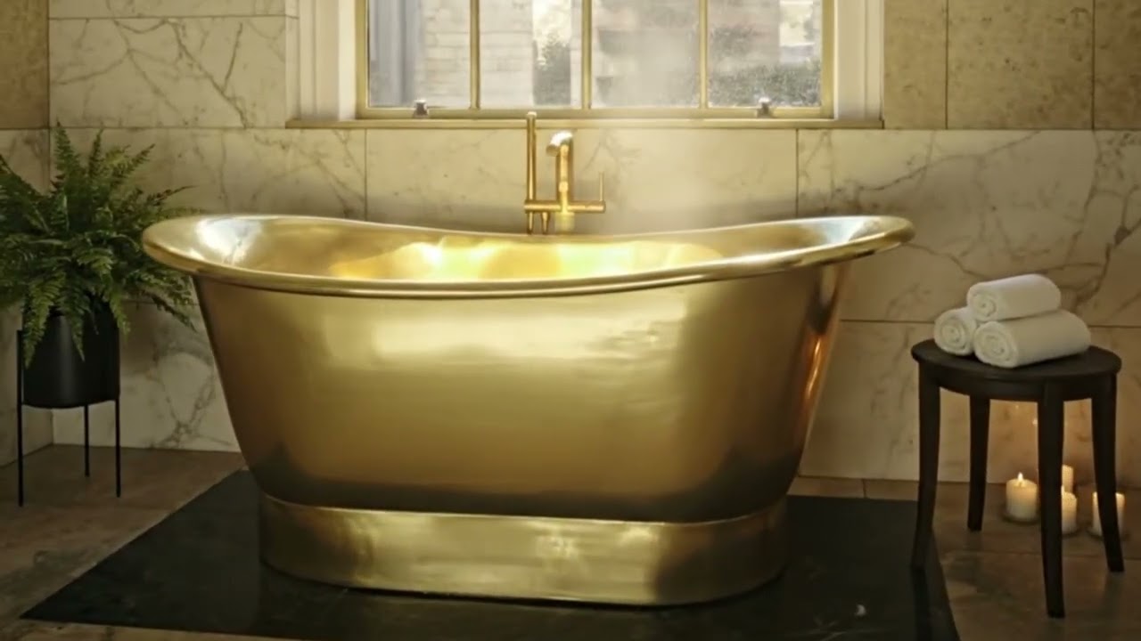 Golden Luxury Unveiled: Straight Base Brass Bathtub Full Polished Finish 🛁✨