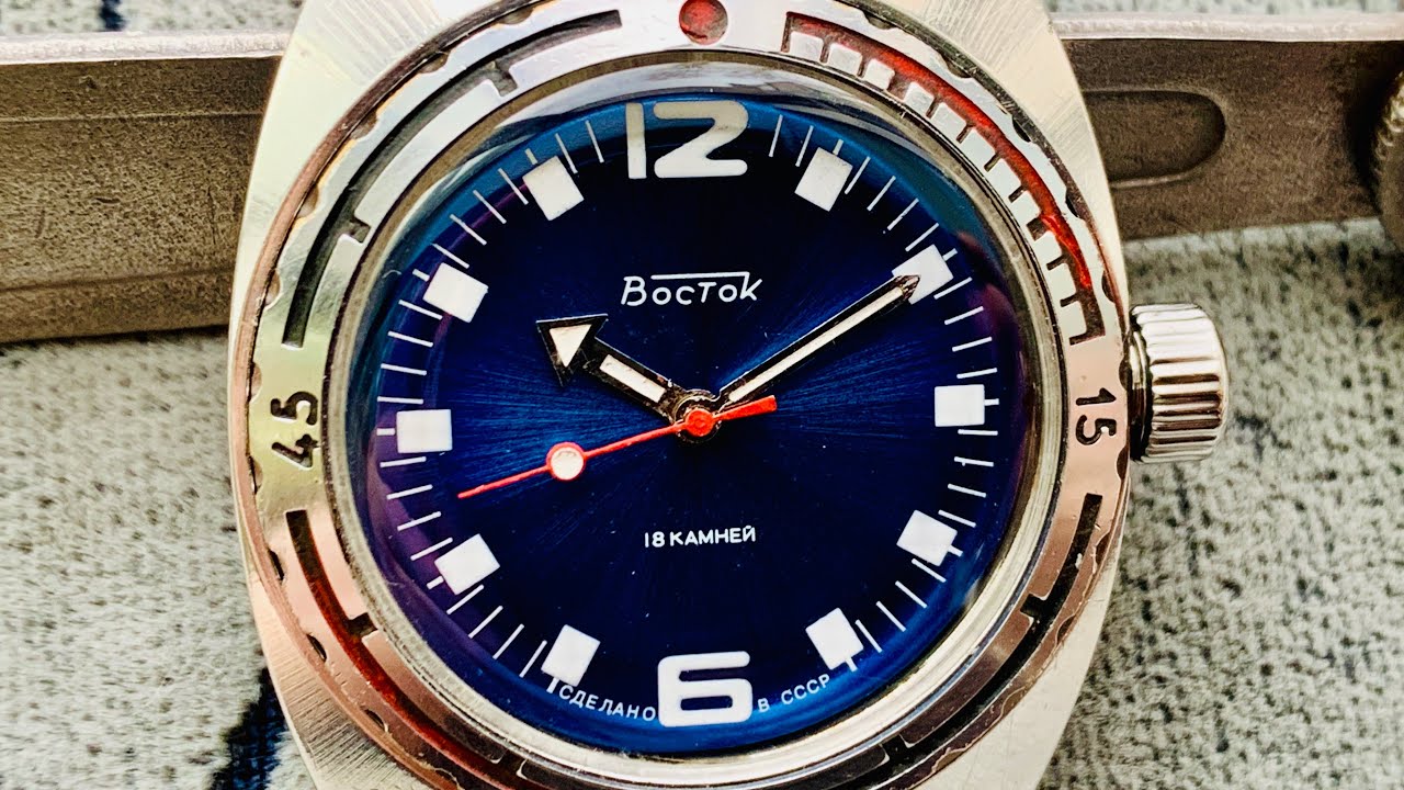 Men's Wrist Watch VOSTOK amphibian 2209 tonneau/barrel type Chistopol made in USSR/WOSTOK 18 jewels