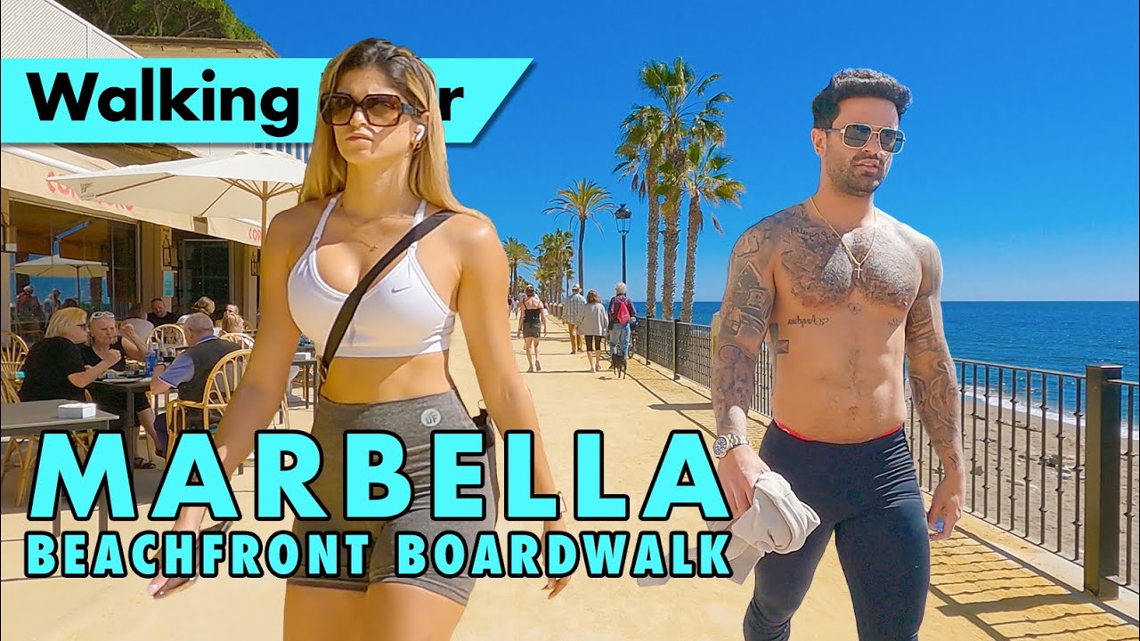 Marbella beachfront walk - Spring 2023 - Costa del Sol, Spain 4K immersive virtual tour