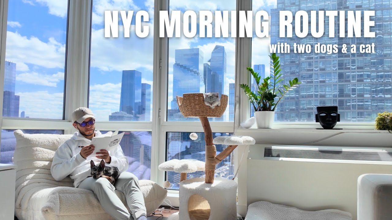 Relaxing NYC morning routine with two dogs and a cat