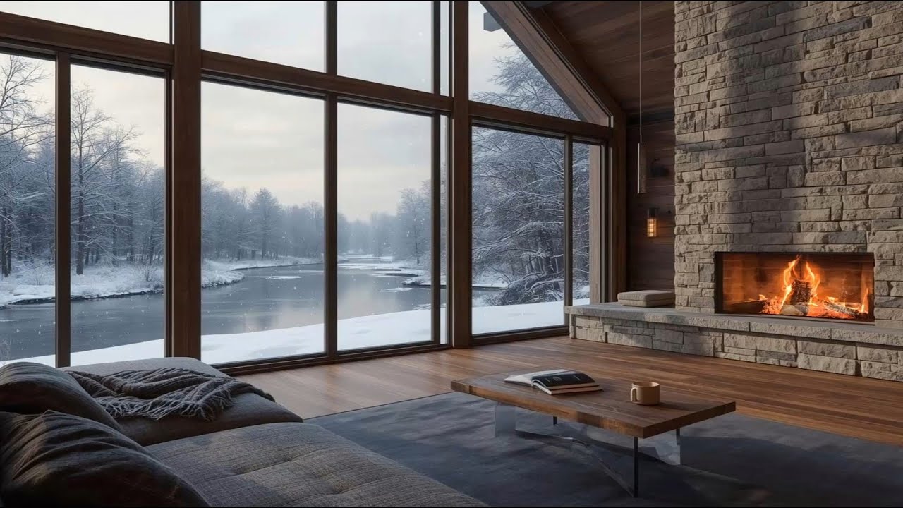 Cozy Winter Cabin Fireplace ❄️ Calming Ambience for Study, Sleep & Work