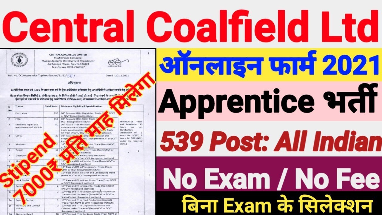 CCL Apprentice Recruitment 2021 | CCL Apprentice Online Form 2021 | CCL Apprentice Apply Kaise kare