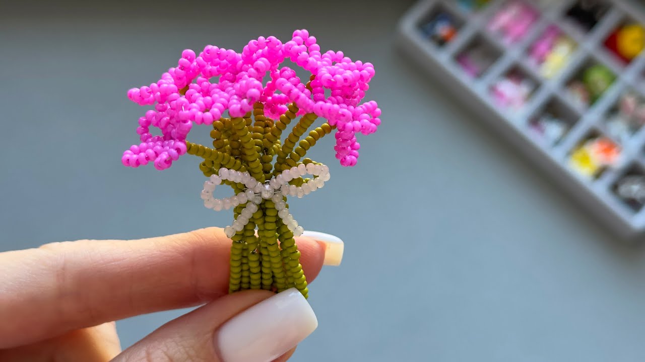 💐 Mini beaded bouquet of flowers. Tutorial 🌸