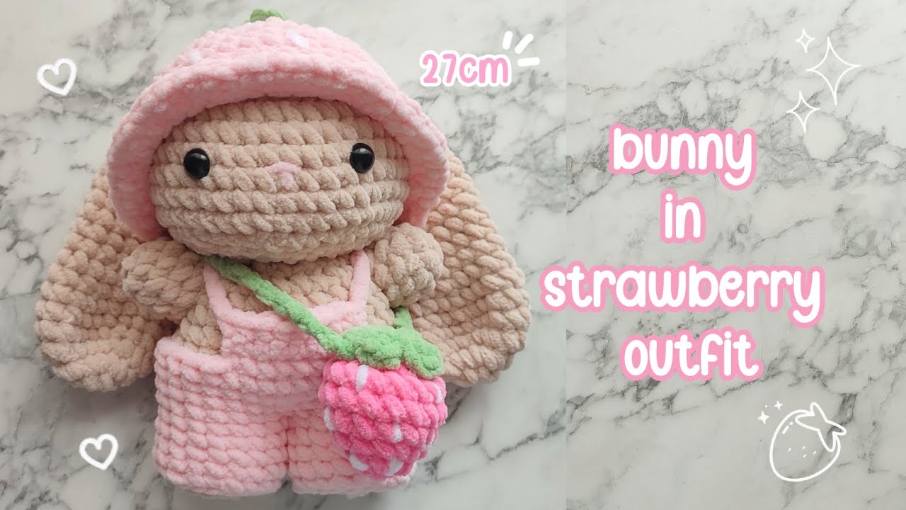 🍓🐰Bunny in Strawberry Outfit Crochet/Amigurumi Tutorial |Easy, cute, free pattern|🐰🍓