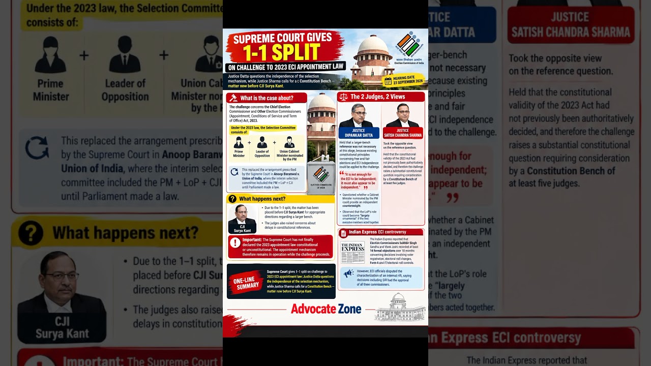 SUPREME COURT&rsquo;S 1&ndash;1 SPLIT ON ECI APPOINTMENT LAW