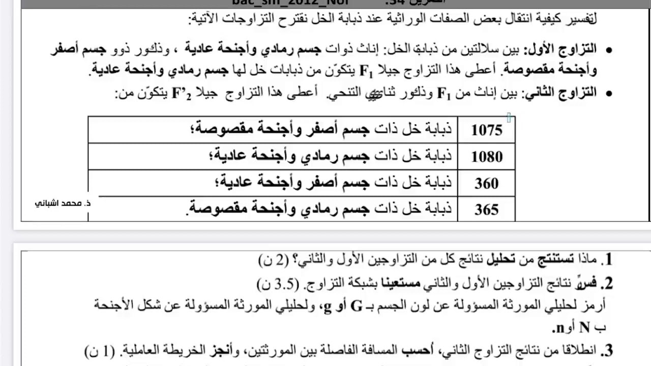 تصحيح وطني 2011 normal قوانين الإحصائيات