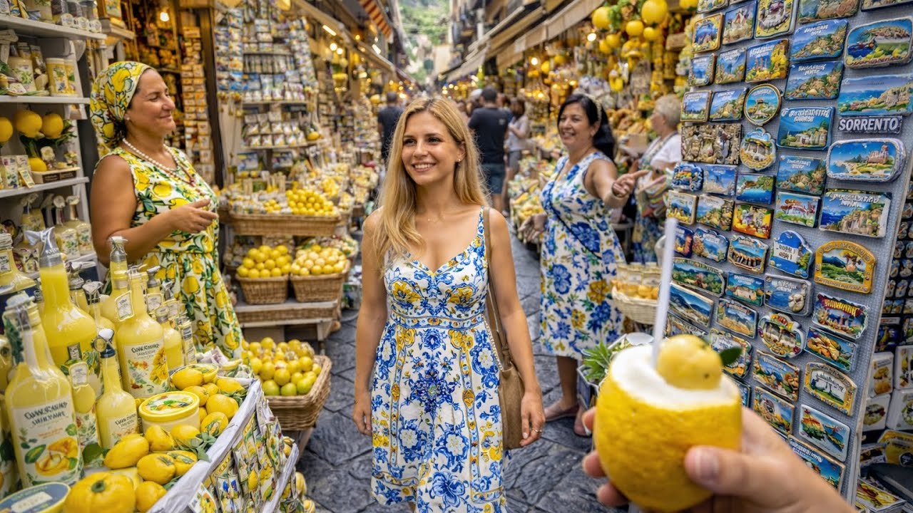 SORRENTO - Italy 🇮🇹 Souvenirs Shops City Center Walk Tour 4k 60fps