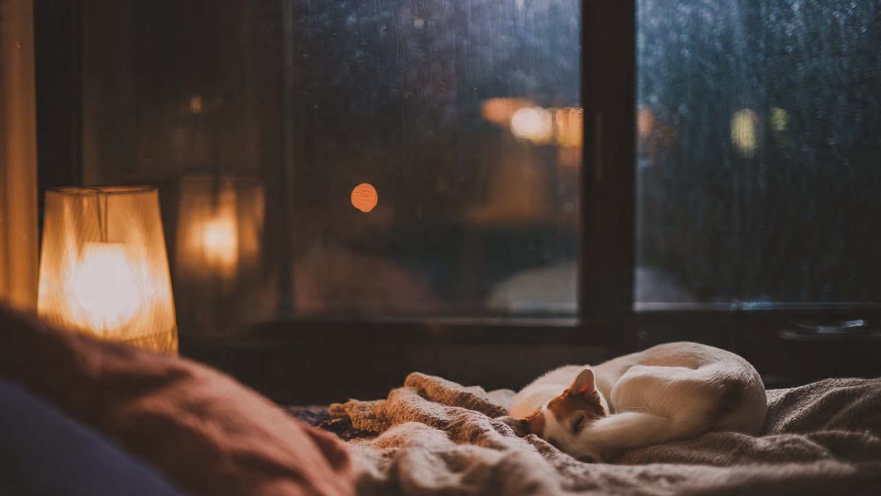 Take It Slow Tonight | Relaxing Music with Rain, Cozy Bedroom Ambience, Dog Resting Peacefully 🐶🌧️
