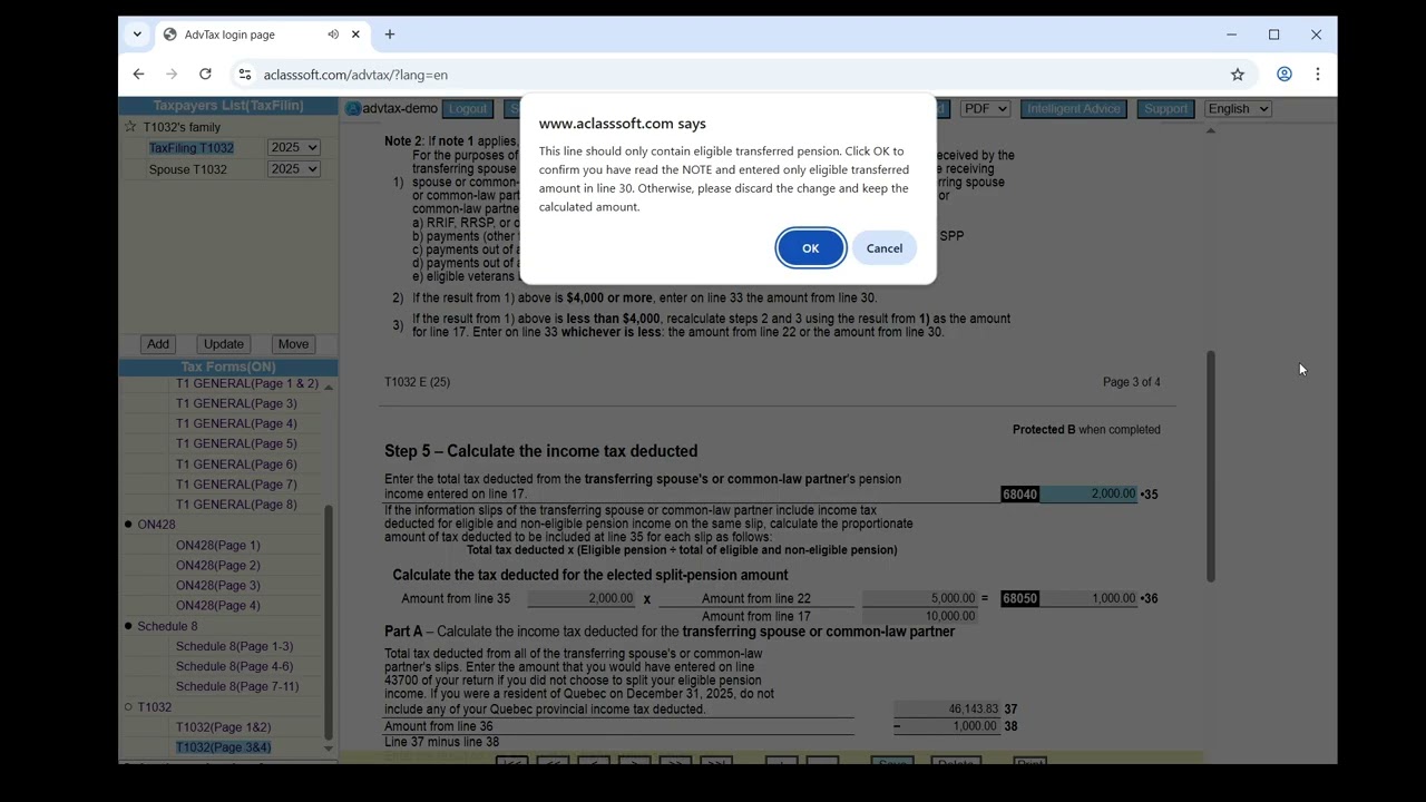 How to file tax return with Pension Income Split(form T1032)
