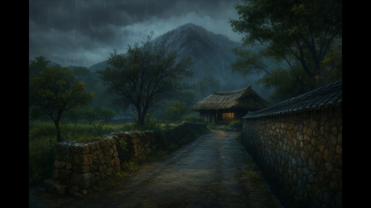 Fall Asleep Fast | Rainy Night on Korean Village Path | 10 Hours