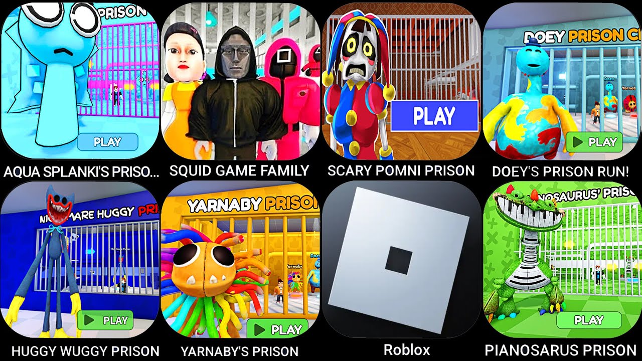 QUA SPLANKI'S PRISON, SQUID GAME FAMILY, SCARY POMNI PRISON, DOEY'S PRISON RUN, HUGGYWUGGY PRISON