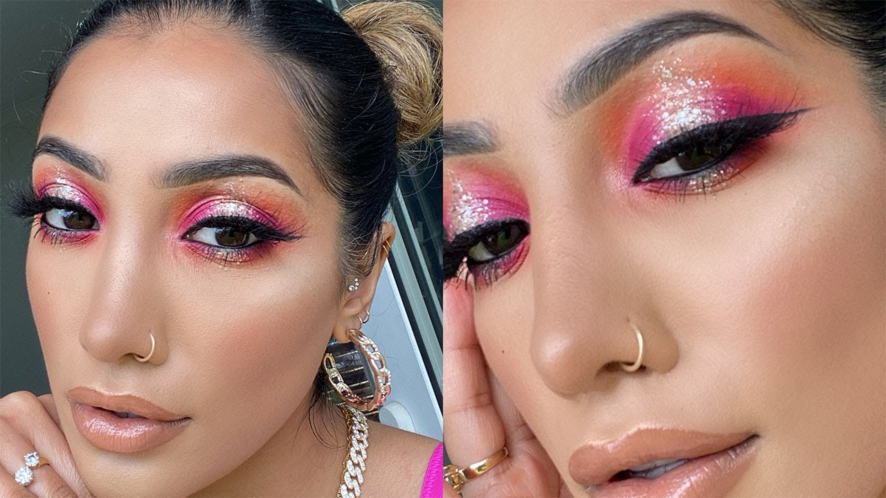 PINK GLITTER HALO EYES AND FULL FACE MAKEUP | AnchalMUA