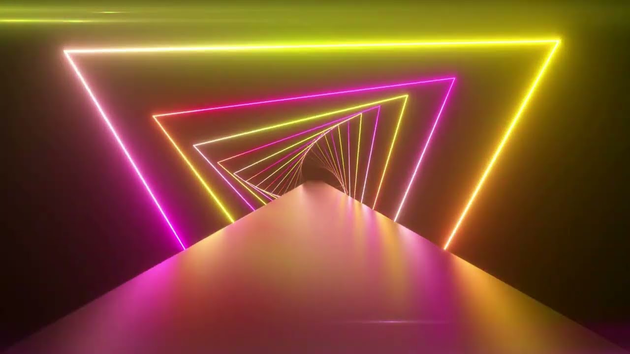 Neon Triangle Light Tunnel Background | Pink Yellow Glowing Motion Loop #light #stage #vj