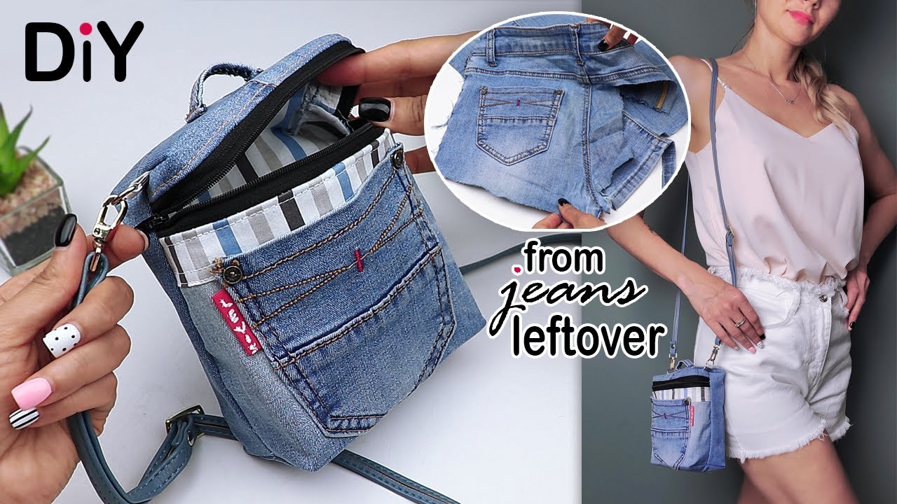 DIY CROSSBODY ZIP BAG JEANS LEFTOVER CRAFT IDEA ♥ ASMR Natural Sewing Sounds