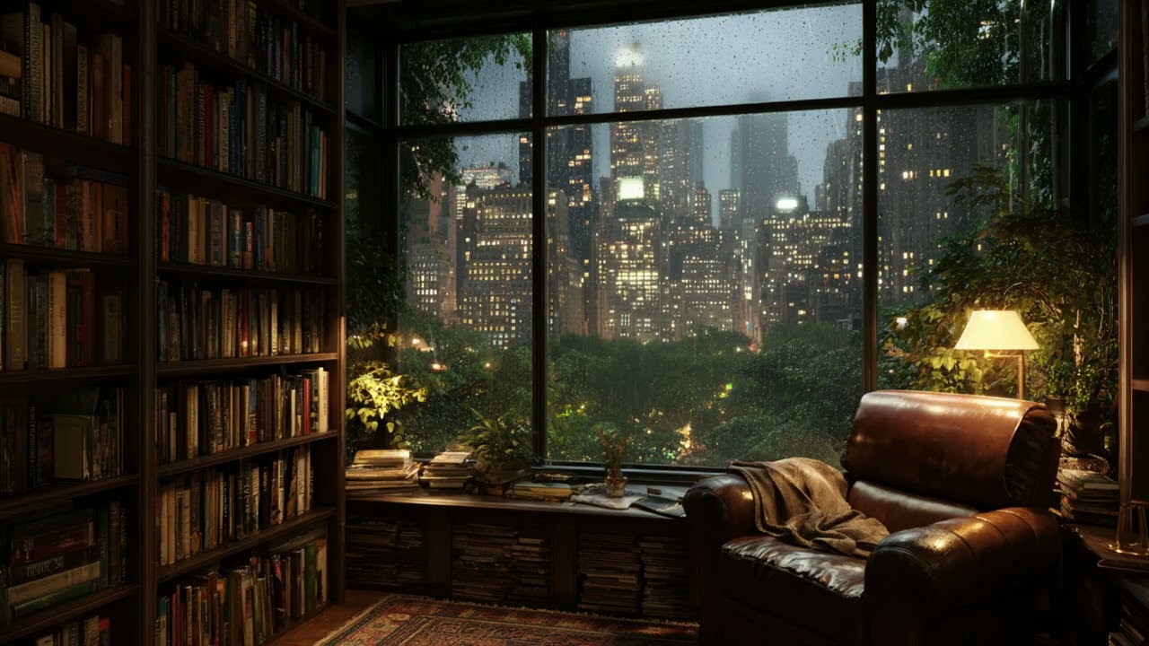 Rainy New York, 2:00 AM. Lo-fi Jazz for Deep Focus & Study in a Secret Library