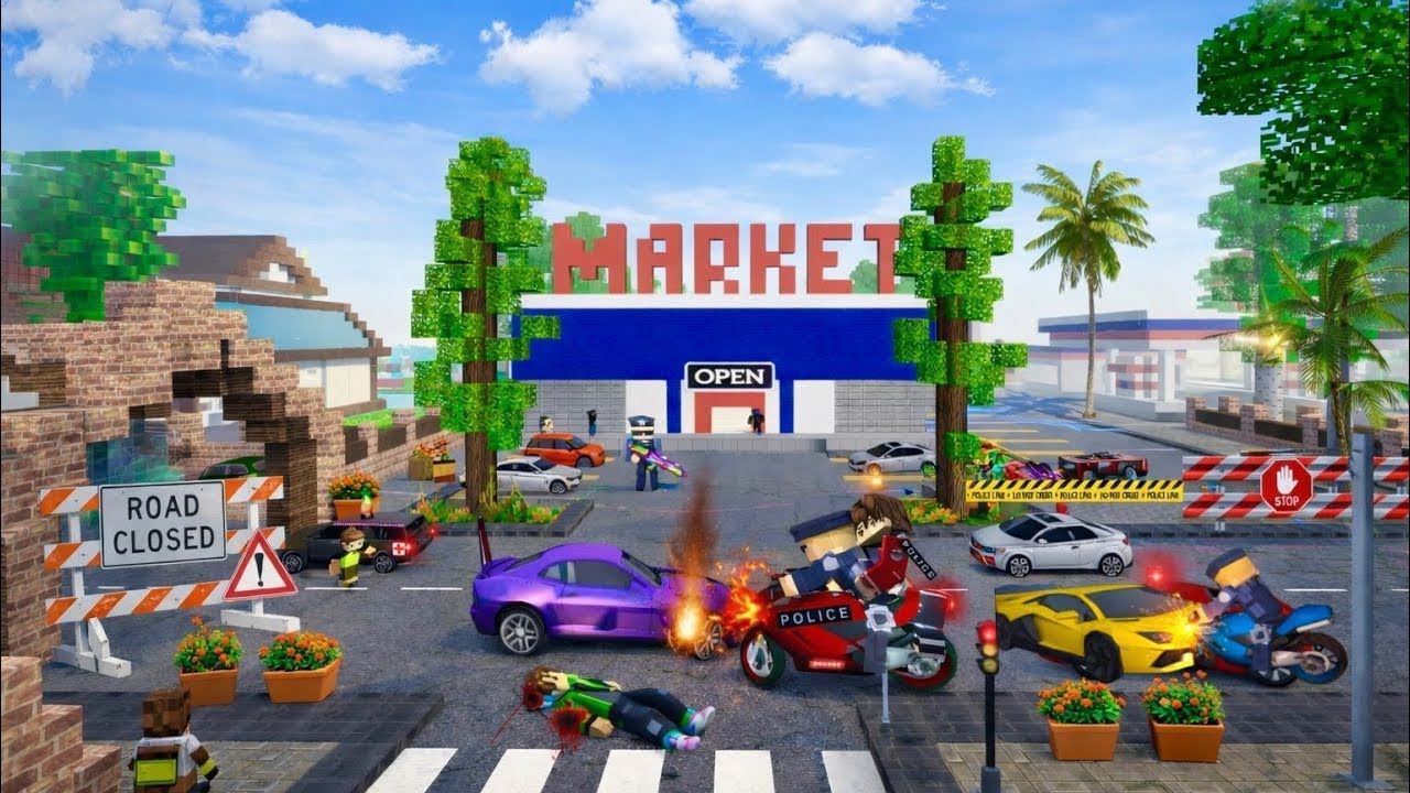 School Party Craft - SHOCKING Market Chaos! Police Bike Crash & Emergency Rescue Team Arrives