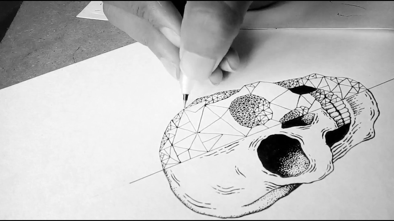 Skull Drawing - with pen & brush point marker.