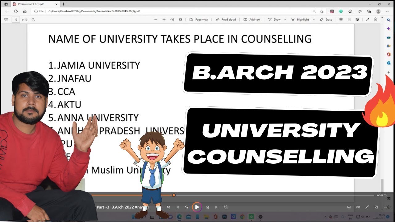 Admission Process UNIVERSITY COUNSELLING Part-3  B Arch- 2023 #nata2023