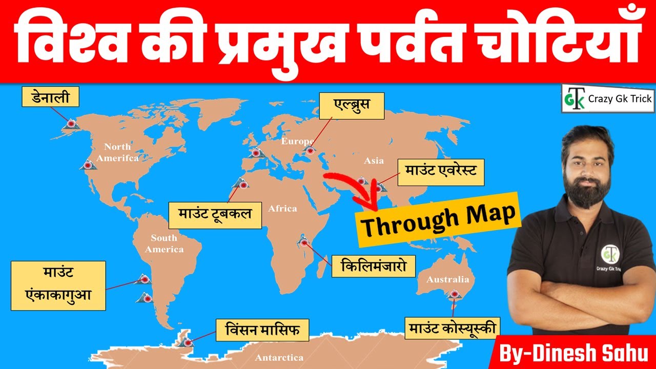 Mountain peaks of world | विश्व की प्रमुख पर्वत चोटियाँ | Crazy Gk trick | by Dinesh Sahu Sir