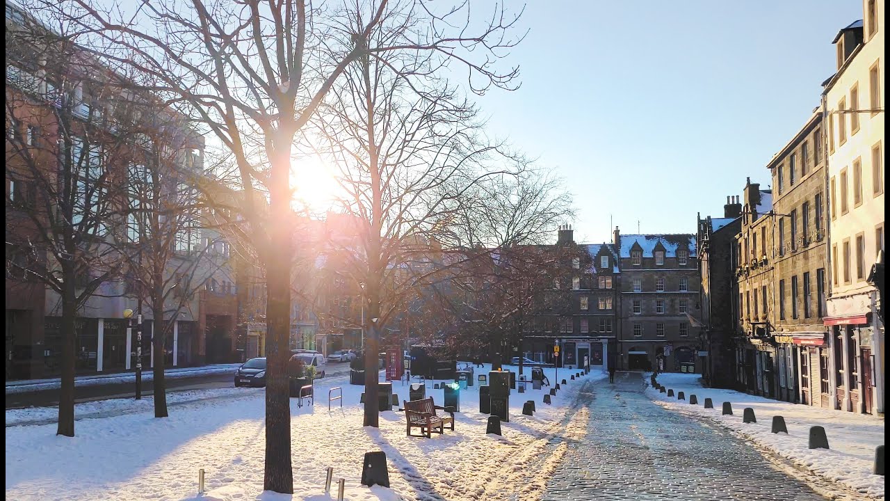 Scotland - Edinburgh UK Lockdown  Snow Walk Empty Street - Grass Market  - Virtual Tour