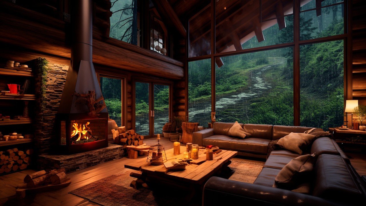 ASMR Pluie dans un Chalet de Luxe | Ambiance Forêt, Feu de Cheminée, Relaxation et Sommeil Profond🌧️