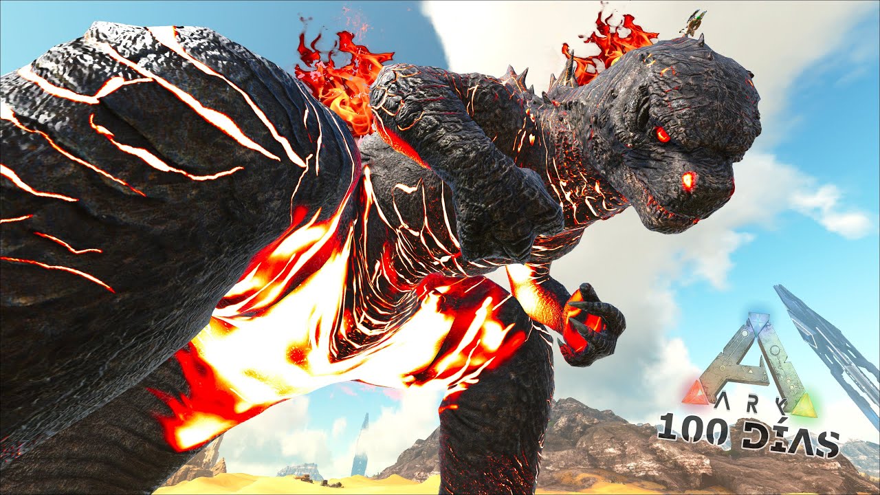 GODZILLA SE CONVIERTE EN BURNING GODZILLA para vencer a los JEFES DINOSAURIOS! ARK 100 Días Kaijus
