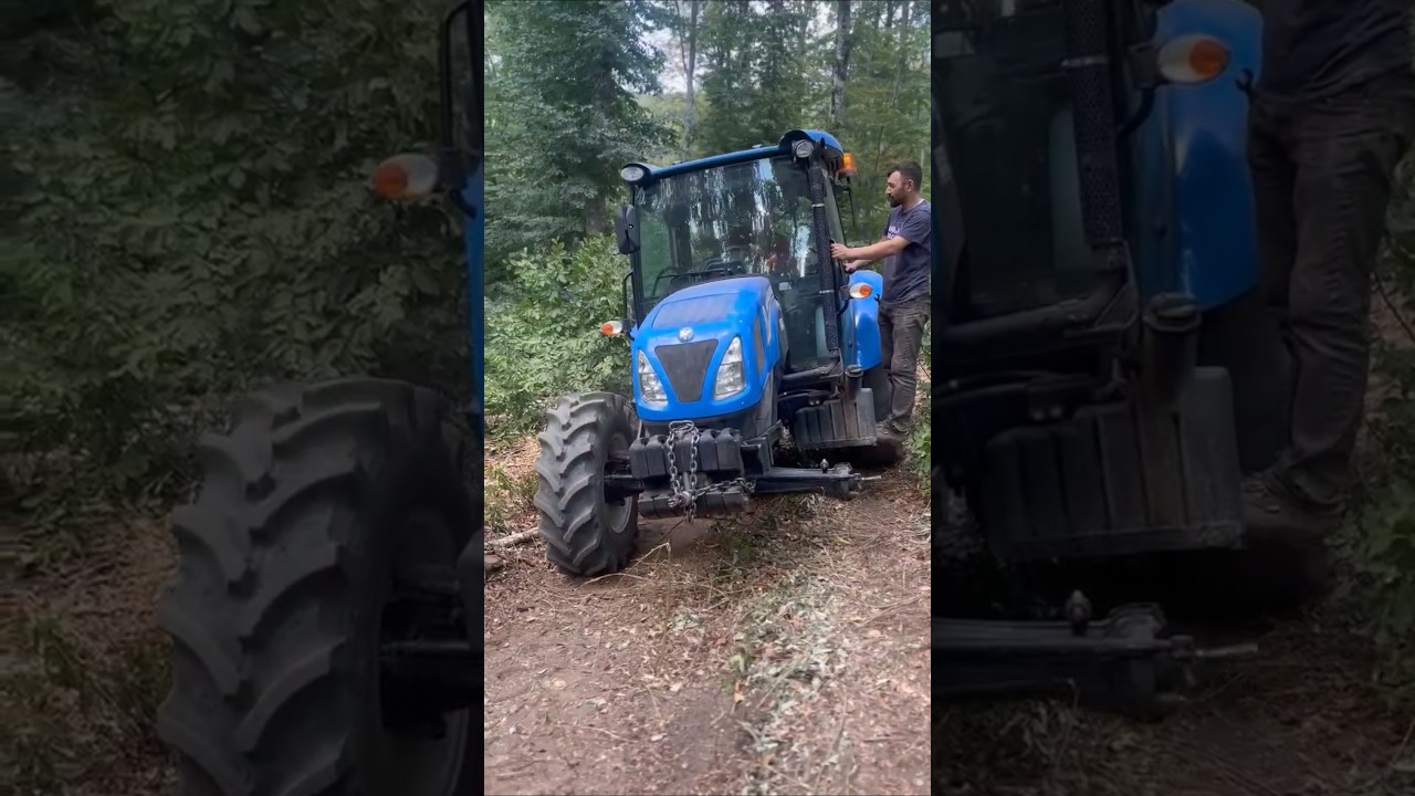 Trakt&ouml;r videoları ormanda &ouml;n tekerleği kopan newholland