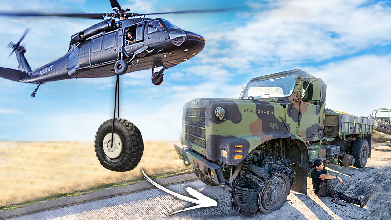 Самый дорогой в мире ремонт проколотых шин с помощью моего вертолета Blackhawk