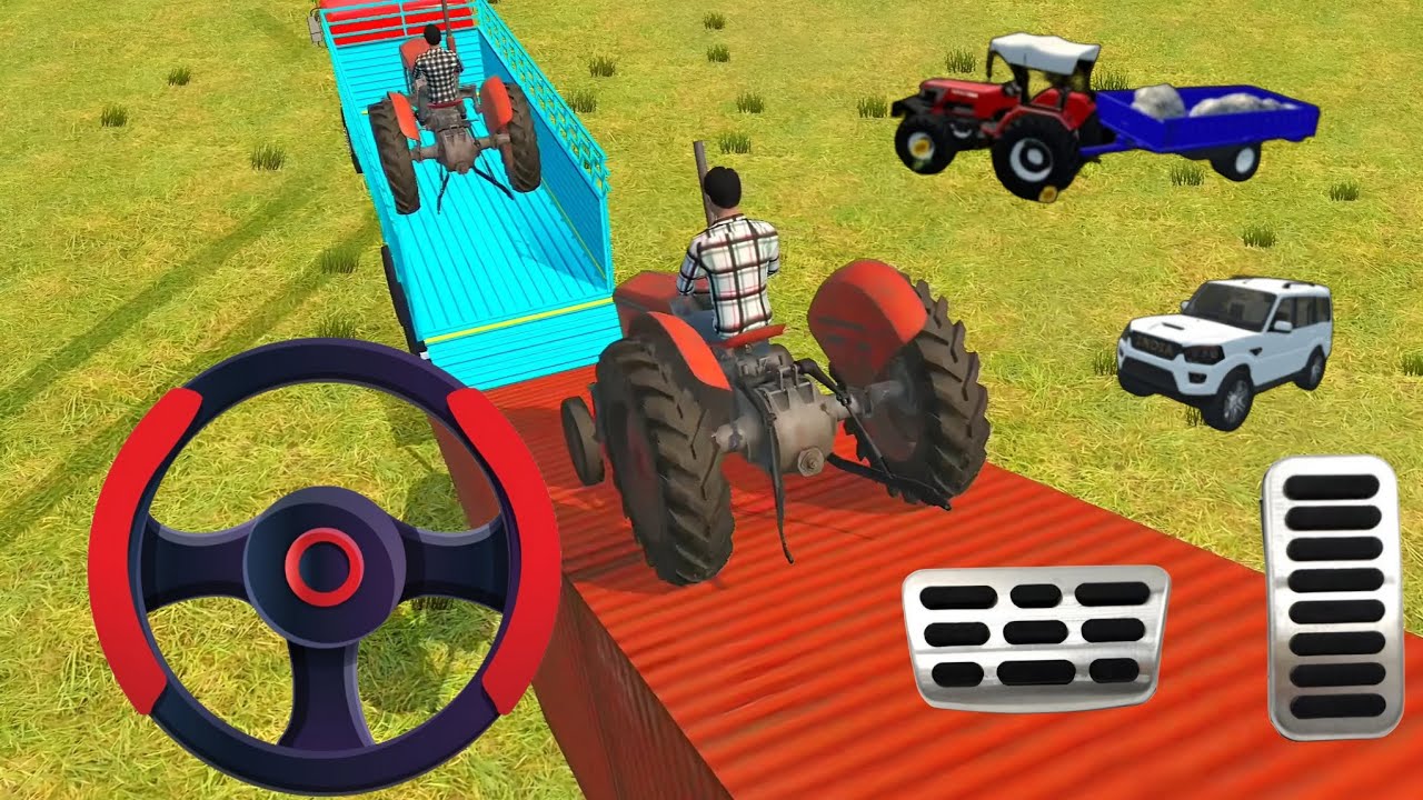 Drive tractor and unloading tractor from truck in game 🎮#jcb #tractor#truck 