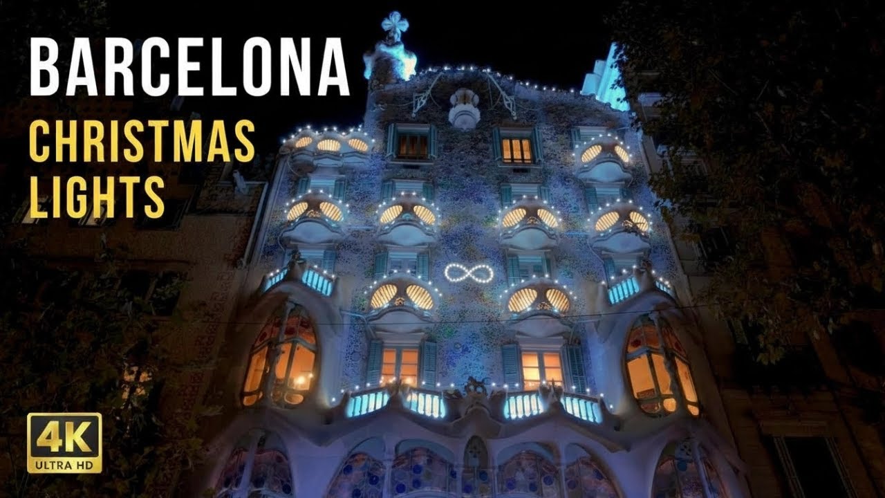Barcelona Christmas Lights Walk 🎄 4K Walking Tour