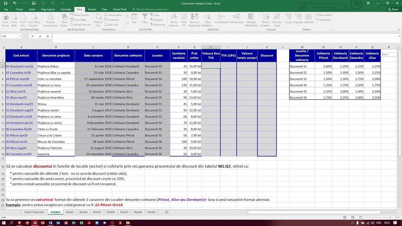 Rezolvarea aplicatiei numarul 8 - Excel - Functii financiare & Validari