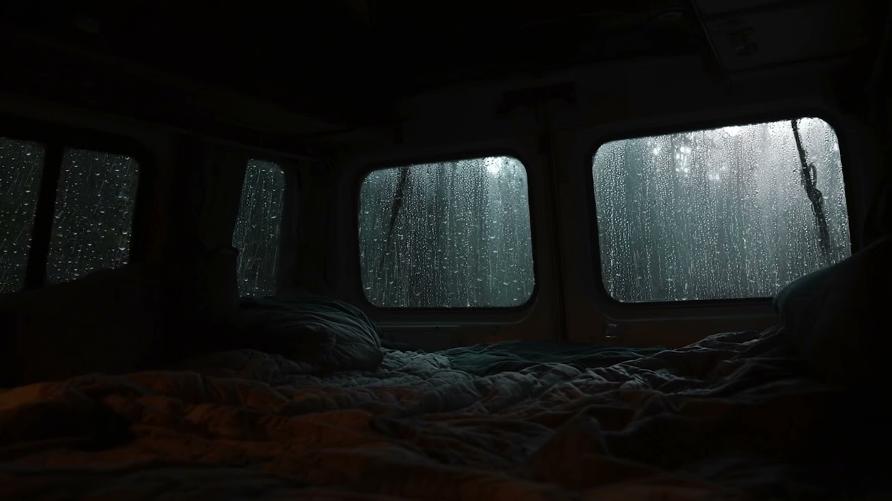 Heavy Rain on Car Windows at Night | Cozy Off-Road Camper Ambience for Sleep, Study & Relax