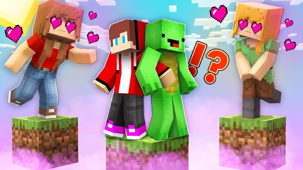 JJ and Mikey Love One Block Challenge with GIRLS in Minecraft - Maizen