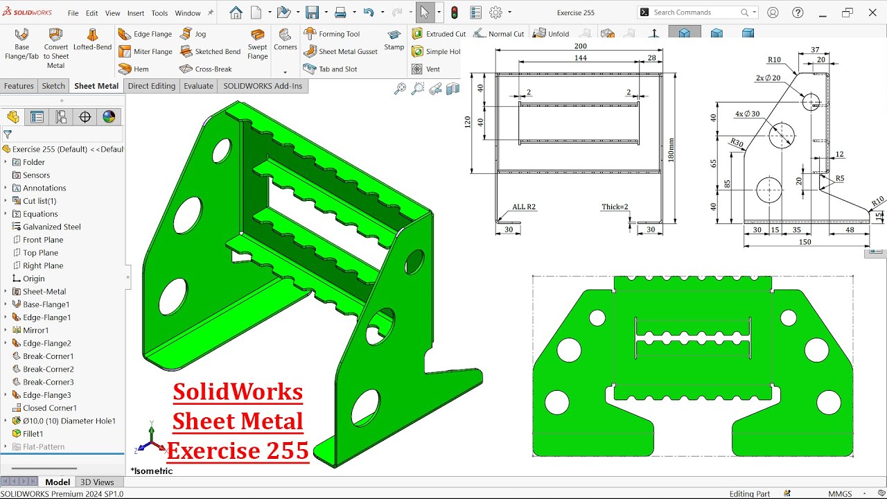 SolidWorks Sheet Metal Tutorial-Exercise 255