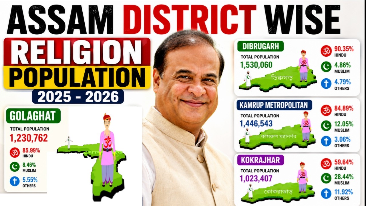 Assam district wise HINDU and MUSLIM Percentage    || Assam District Wise RELIGION Population