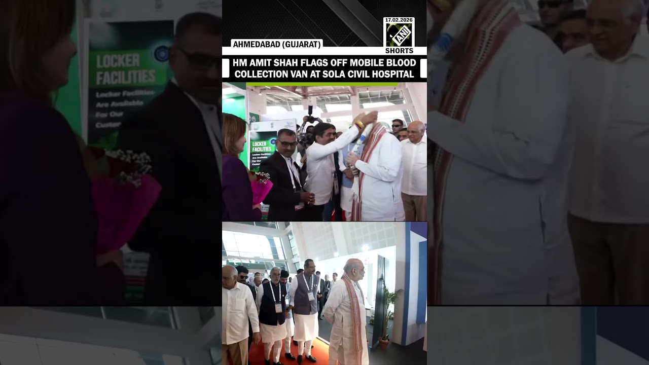 Home Minister Amit Shah flags off Mobile Blood Collection Van at Sola Civil Hospital in Ahmedabad