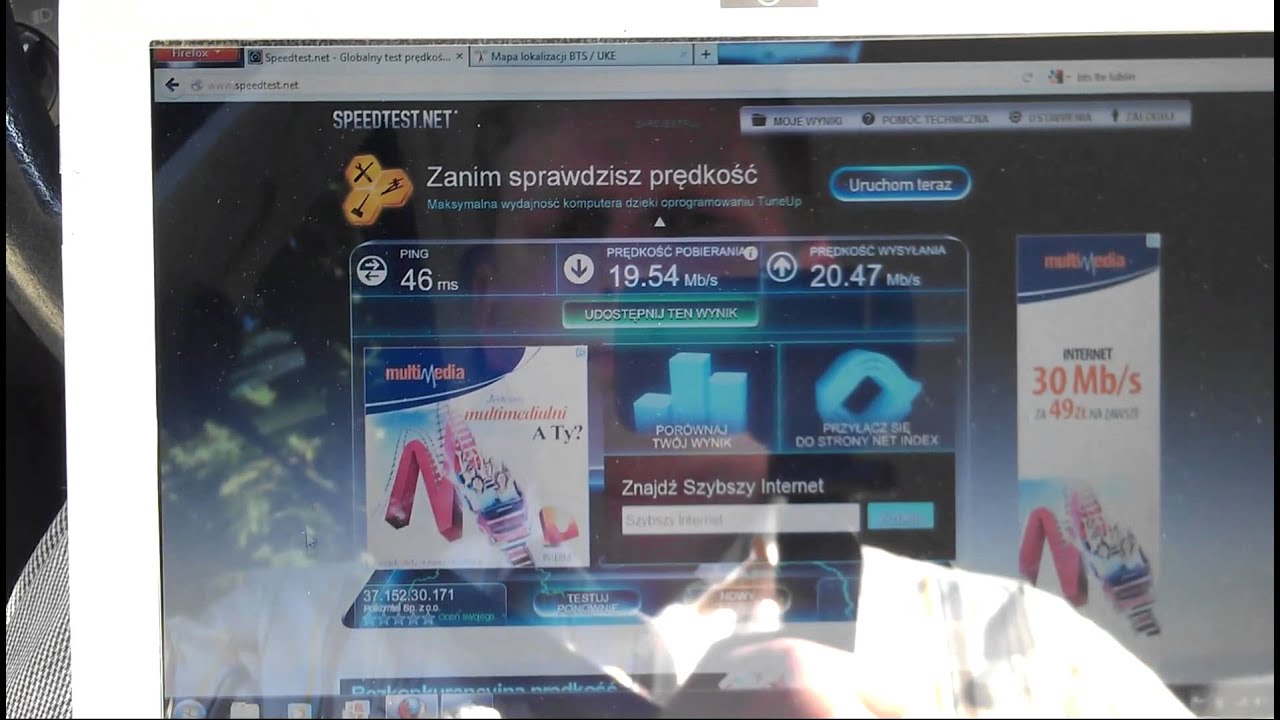 Test LTE internet iPlus w sieci Plus GSM teren miasta LUBLIN modem Huawei E398 USB LTE