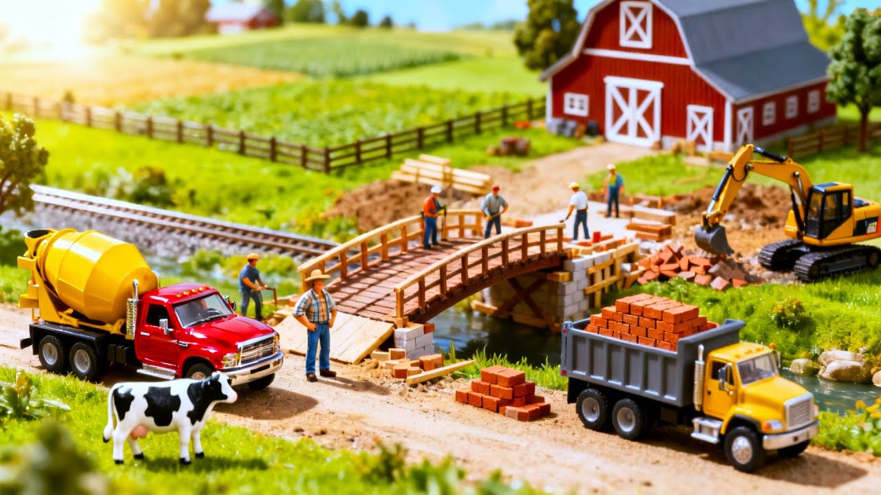 Building a Miniature Farm Barn Bridge And Rescue Farmer Truck Falling 🌉Tiny World Crafting