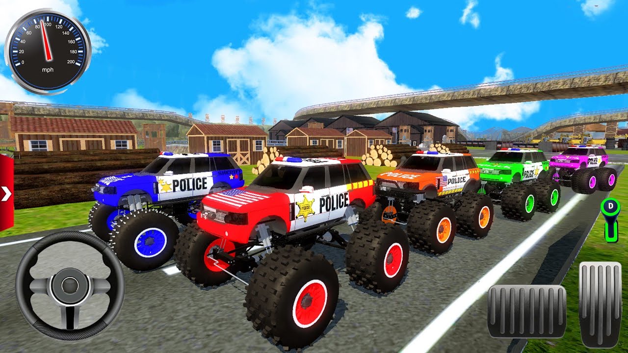 Cinco camiones monstruo de la policía en un nuevo mapa | Five Players Gameplay.
