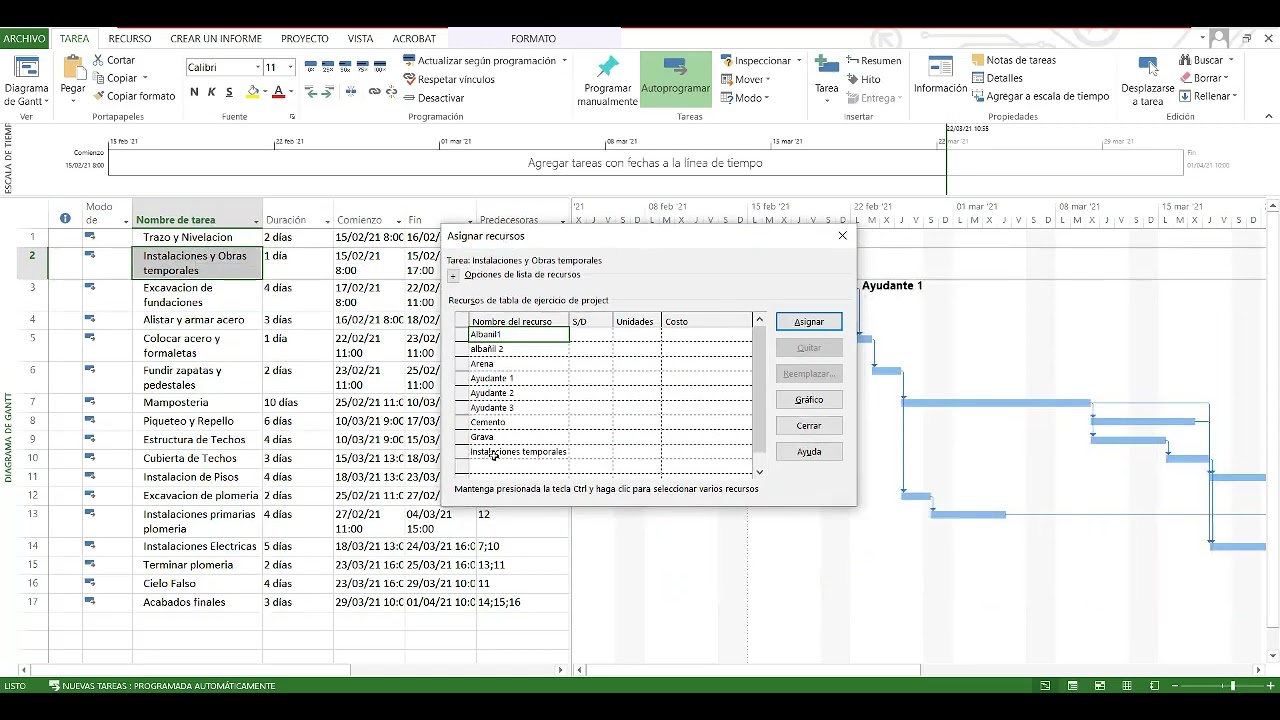 Asignación de recursos básico MS Project