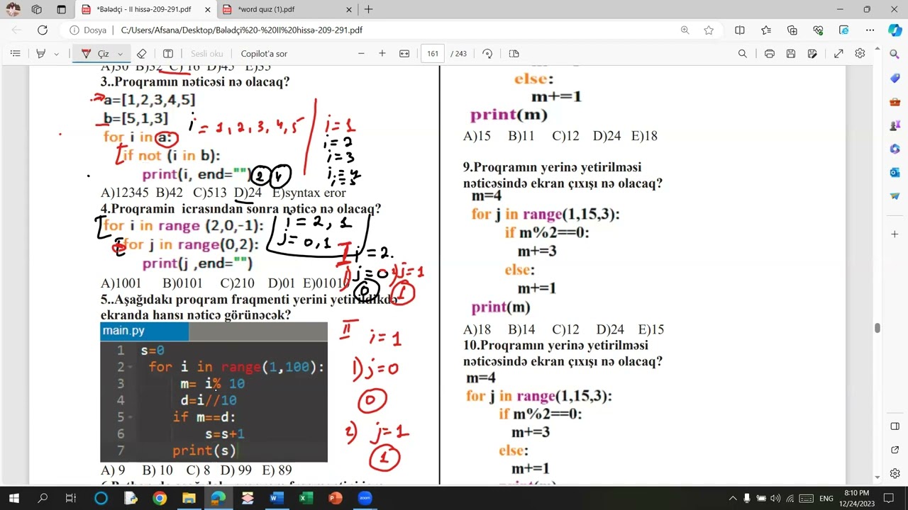 #informatika Bələdçi-Abituriyyent 2023/Python For dövr operatorları-Test izahi/1-25