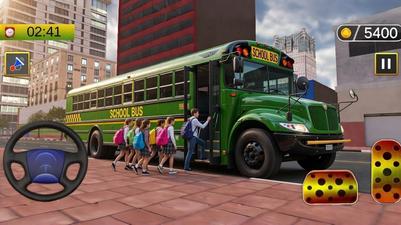 School Bus Driving Simulator - Pick And Drop Kids At School - Driving Green School Bus