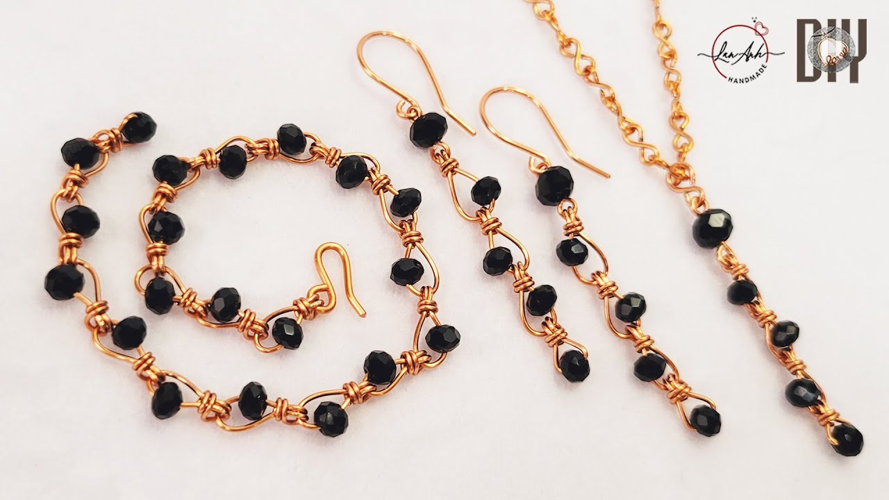 Изготовление простых и милых украшений | серьги-цепочки с кристаллами-каплями, кулон 1029