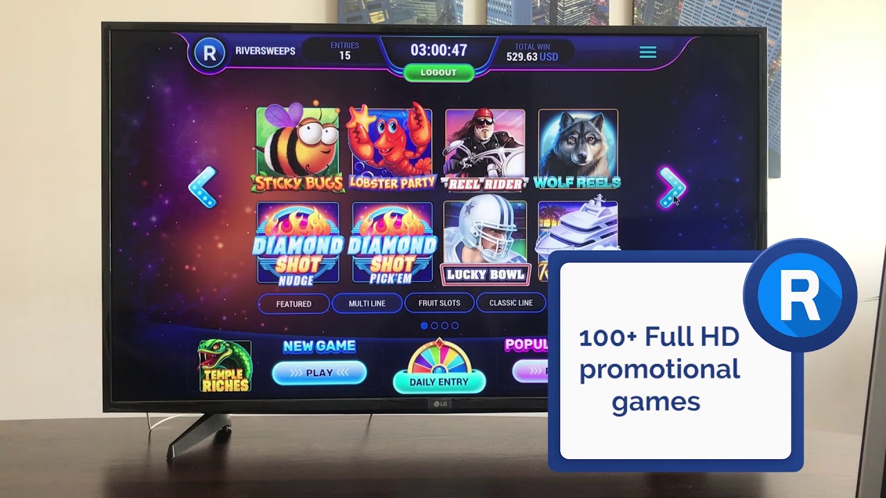 Enjoy 100+ FullHD promo games on a large screen with Riverslot TV Center